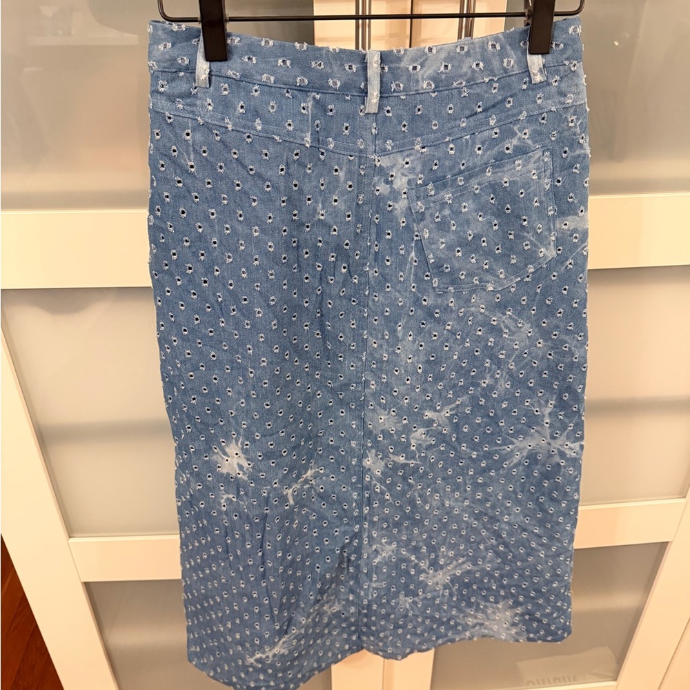 Girls' Light Blue Patterned Denim Midi Skirt